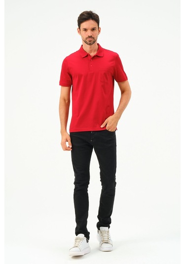 Classıc Kısa Kollu Mercerize Regular Erkek Polo Yaka Tshırt Kırmızı