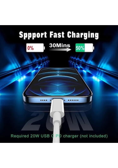 Willowhaven 1 Adet 10ft Usb C - Lightning Hızlı Şarj Kablosu İphone İpad Uyumlu Beyaz