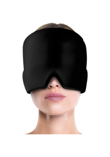 Ruicoo Siyah Jel Yüz Kaplama Soğuk Kompres Başlık - Baş Ağrısı Alleviatörü, Esnek Fizyoterapi Bantı, Ev Kullanıma Uygun Siyah