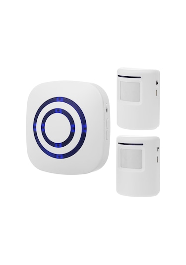 Jeemson Beyaz Akıllı Pır Sensörlü Zil Sistemi - 1 Alıcı + 2 Sensör, 70m Menzil, 38 Müzik Seçeneği, 110-240v Avrupa Standartı Pil Dahil Değil Beyaz