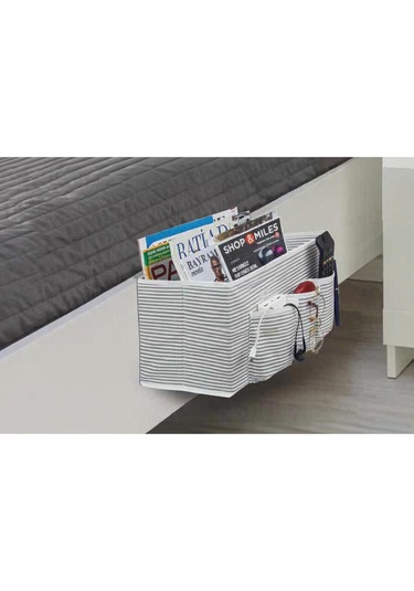 Başucu Düzenleyicisi Gri Çizgili Organizer Kutu Klasik 35x22x22 Cm Gri-beyaz