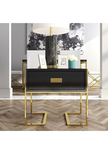 Barbara Gold Metal Siyah Yan Sehpa