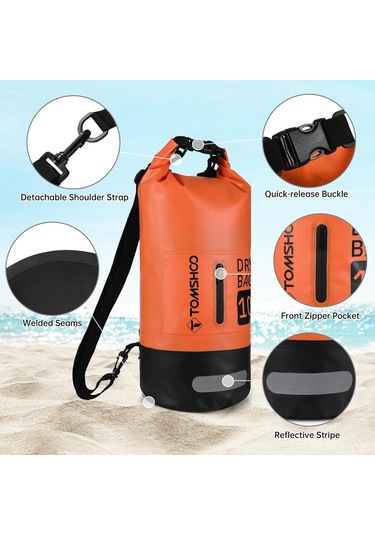 Siyah Tomshoo Su Geçirmez Kuru Çanta 10l/20l Roll-top Kuru Çanta Sırt Çantası Seyahat İçin Su Geçirmez Telefon Kılıfı İle 20 Litre