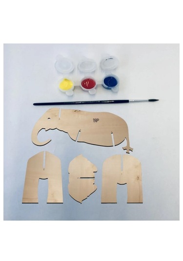 Ahşap Maket Hayvanlar Çocuklar Boyanabilir - Fil Boya Setli