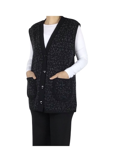 Kadın Önü Düğmeli Cepli Kalın Kışlık Kısa Yelek Siyah