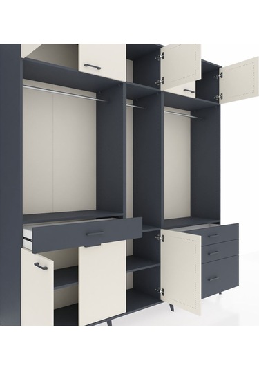 Hyperion Dolap 8 Raflı 4 Çekmeceli 3 Askılı 220x44x243 Antrasit-aytaşı/antrasit Aytası/antrasıt