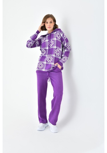 Ftz Women Kadın Dama Desenli İkili Takım Mor 20604-mor Mor