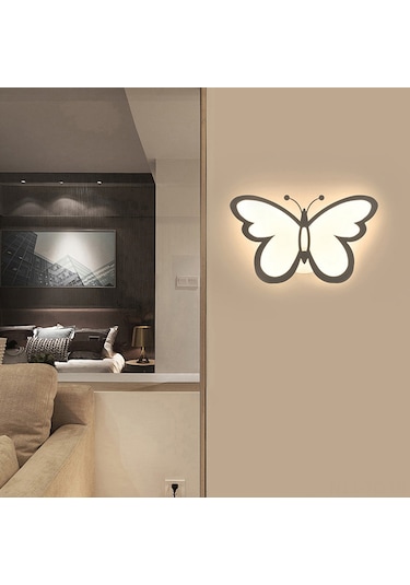 Skycity Led Mavi Kelebek Duvar Lambası - Yatak Odası Koridor Dekorasyonu - Isı Beyazı 12w Akrilik Tasarım Ilık Beyaz