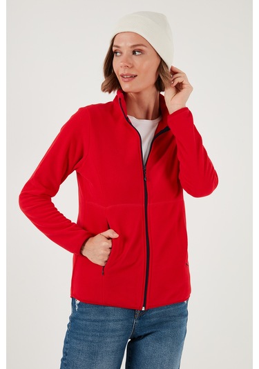 Lela Slim Fit Anti-Pilling Tüylenme Yapmayan Fermuarlı  Polar Bayan Hırka 5907012 Kırmızı
