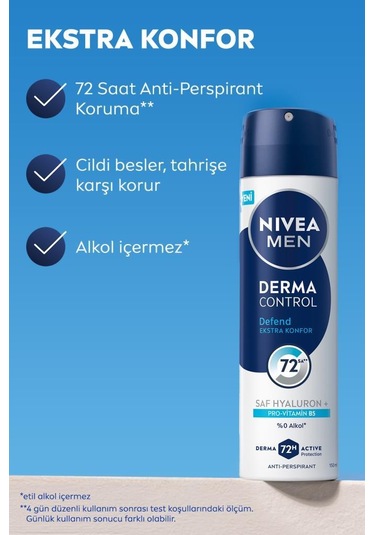 Men Erkek Sprey Deodorant Derma Control Defend 150ml,hyaluron,pro Vitamin B5,72 Saat Anti-perspirant