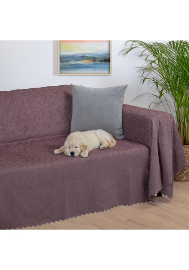 Jakarlı Şönil Koltuk Örtüsü Kanepe Örtüsü Koltuk Şalı 175x350 Kaymaz Gül Kurusu Gül Kurusu