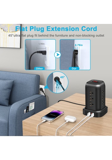 Monyee 12 Yuvalı Usb Şarjlı Uzatma Kablosu - 3 Usb + 1 Type-c, 2000w Güç, Aşırı Yük Korumalı