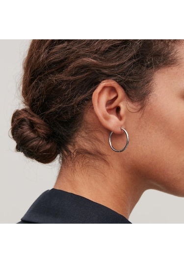 18 Mm Cerrahi Çelik Halka Küpe Gümüş Renkli Gri