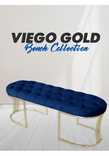 VİEGO GOLD MAVİ-Kapitoneli Model Puf&Bench&Koltuk-Oturak-Uzun Makyaj Puff-Yatak Odası Ucu&Önü