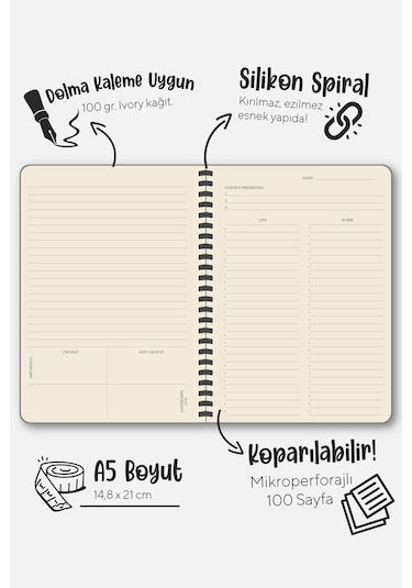 Sylcon Spiralli Defter Life&work . Pp.100 Gr. Ivory,a5 Siyah Siyah2