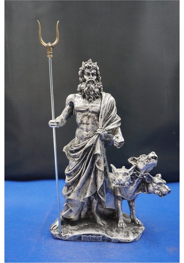 Hades Heykel Biblo Tasarım 25 Cm Mitolojik Obje Hediyelik Eşya Ev Dekor Gümüş