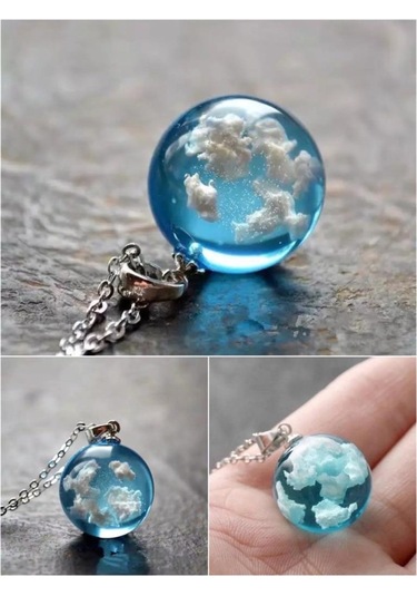 Hediye Vakti 3 Boyutlu Mavi Bulut Kolye Mm1871 Antik Gümüş