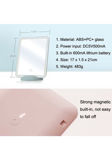 Sones Flydee Fd008-1 Taşınabilir Led Makyaj Aynası Braketli Duvara Asılı Dikey Çift Amaçlı Makyaj Aynası Pembe