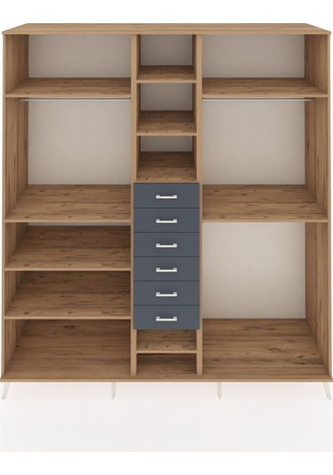 Kronos Dolap 10 Raflı 6 Çekmeceli 3 Askılı 220x59x243 Çam-çam/antrasit Atlas Çam/antrasıt