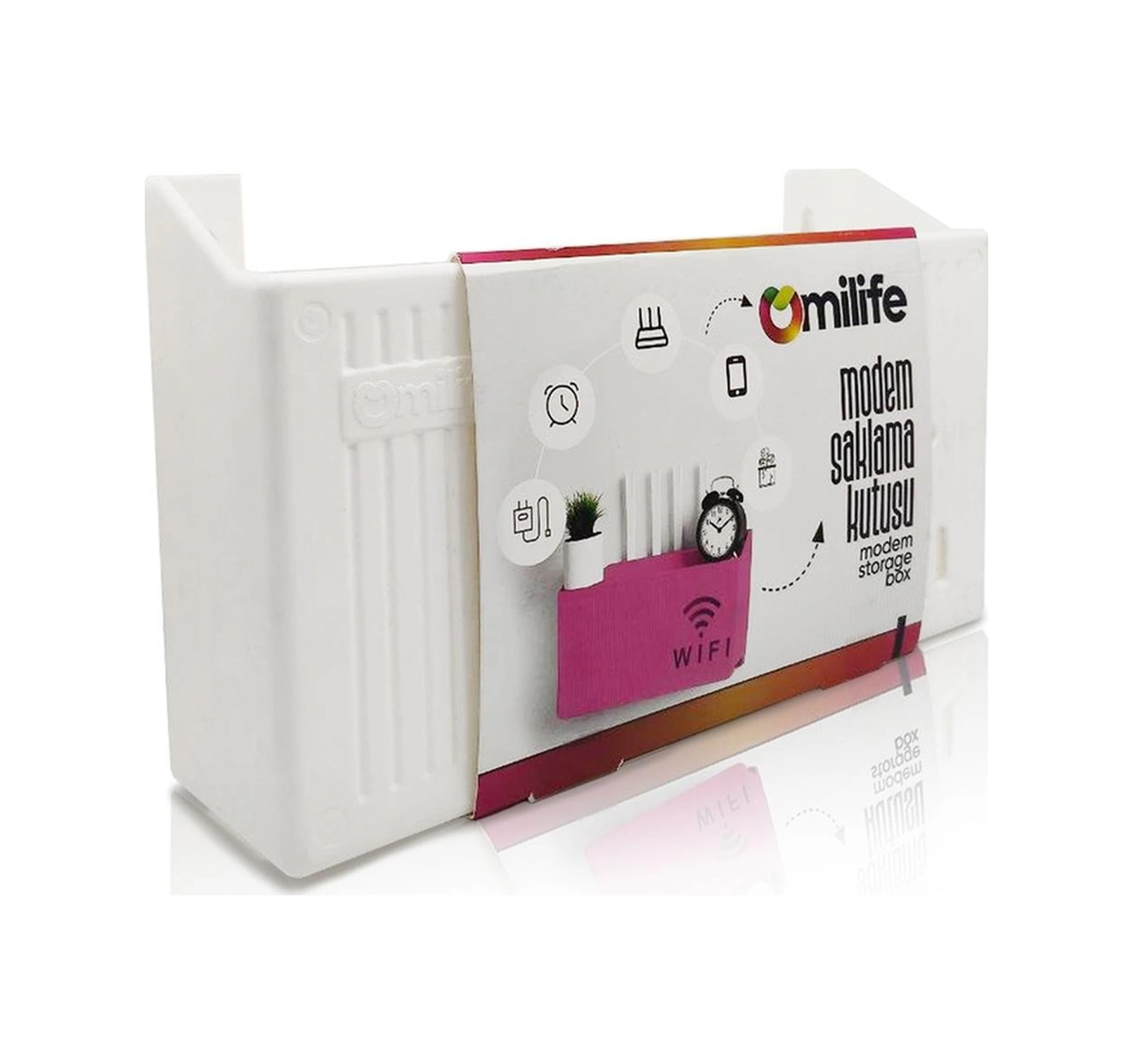 Duvara Asılabilir Modem Wifi Saklama Kutusu Pleksi Minimalist Tasarım 25x15x6 Cm Beyaz