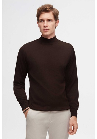 Ds Damat Regular Fit Kahverengi Düz Örgü Yarım Balıkçı Yünlü Triko Kazak 3hf062436275m Kahve