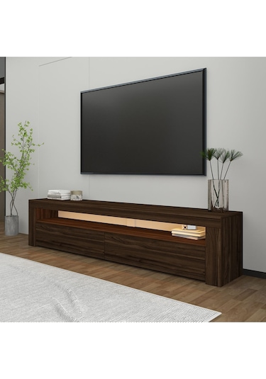 Batı LED Işıklı 2 Kapaklı TV Sehpası – 150 cm – Minimal Tasarım, Ceviz