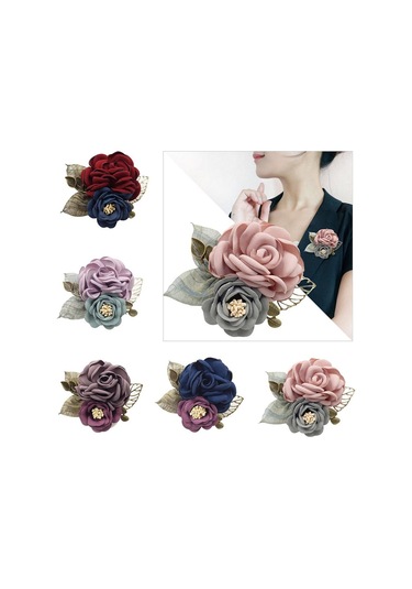 Homyl Kore Tarzı Gül Çiçek Şal Broş Pin Damat Gelin Korsaj Pembe-sandık Çok Renkli