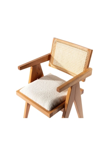 Luna Beyaz Pergel Hazeranlı Model Hasırlı Natural Ahşap Sandalye
