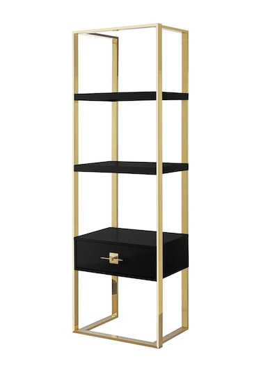 Rihanna Gold Metal Siyah Kitaplık & Raf