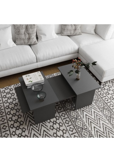 Olive 3'lü Orta Zigon Sehpa Takımı Antrasit Antrasit