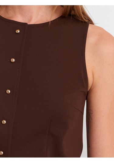 Dilvin 50528 Pens Detaylı Yelek-kahve Kahve