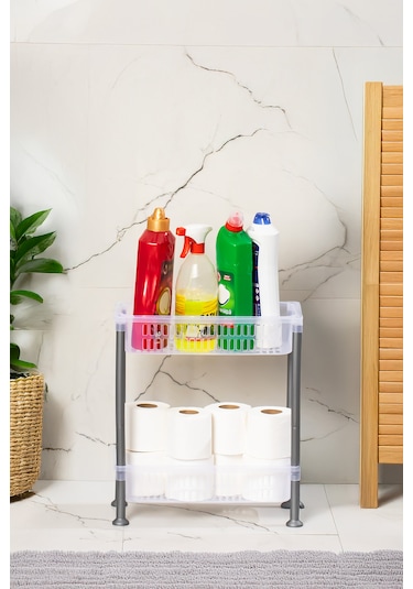 Porsima 5157 2 Katlı Raf - Çok Amaçlı 2 Katlı Evye Altı Düzenleyici Dolap Içi Tezgah Altı Organizer Şeffaf