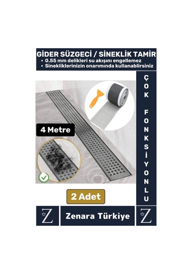 Suya Dayanıklı 0.55 Mm Delikli Sineklik Tamir Kiti Gider Süzgeci Saç Kıl Ayırıcı 12 Cmx4 Metre 2adet