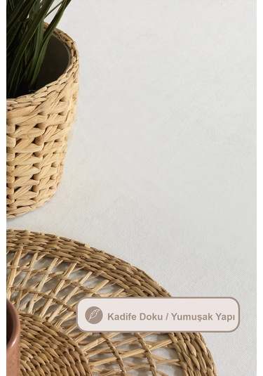 Elart Soft Kadife Masa Örtüsü Dikdörtgen 150x220 Cm Krem Krem