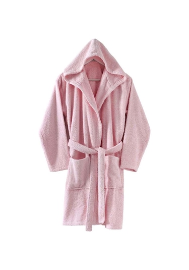 Menderes Home Cotton Collection Bukle Medium Kapşonlu Bornoz Düz Pembe