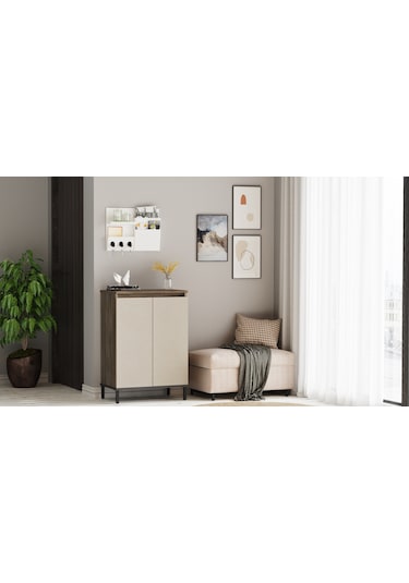 Robin Home Gloria Çok Amaçlı Dolap Ayakkabılık Metal Ayaklı Bej