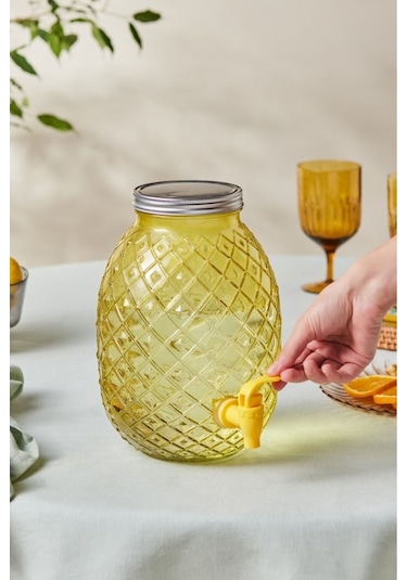 Karaca Melon Musluklu Kapaklı Cam Sebil Damacana Sarı 4650 ml