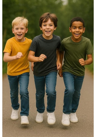 Çocuk Basic T-shirt Kız - Erkek Unisex %100 Pamuk 3'lü Süper Paket K-12