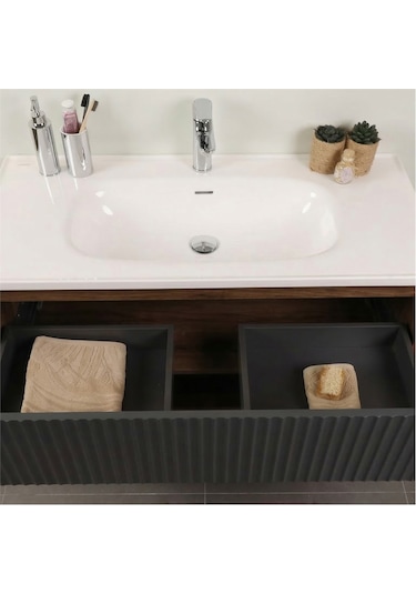 Kobos Elegant 100 Cm Banyo Dolabı Seti Miling Oak + Argento Antrasit