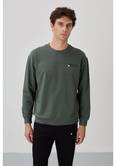 Tommy Life Çağla - Siyah Casual O Yaka Lastik Paça Pamuklu Erkek Oversize Eşofman Takımı - 85120 Yeşil - Siyah