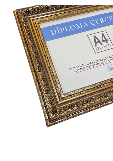 Diploma Çerçevesi A4 Boyut Gold Varaklı - Hakiki Camlı Ürün