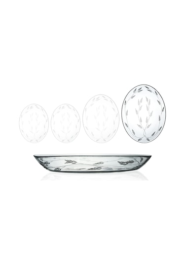 Decocia 1 Adet 33cm Oval Cam Salata Sunum Tabağı Sürgün Desenli
