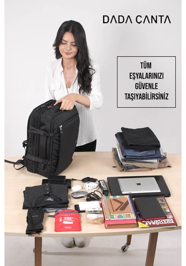 Dada USB Type-C Girişli Fonksiyonel Laptop Sırt ve Seyahat Çantası Gri 15,6 İnç 40 Litre