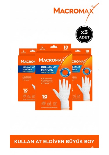 Kullan At Lateks Eldiven L - Büyük 3 Adet