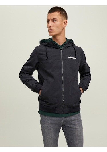 Jack & Jones JJERUSH HOOD Erkek  Siyah Yağmurluk