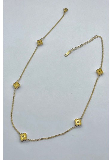 Kadın Çelik Kolye Düz Minimal Yonca Marka Model Kolye Altın