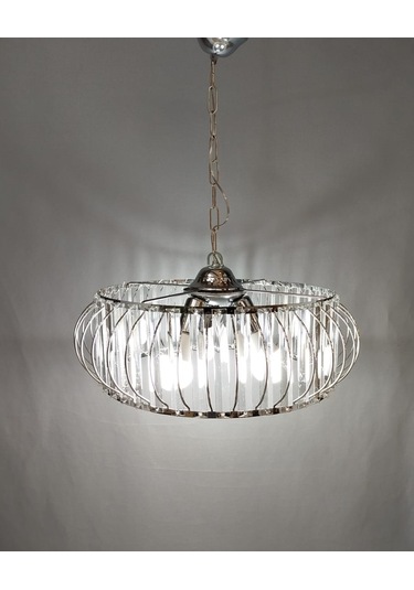 Şık Metal Camlı Büyük Boy Avize Krom