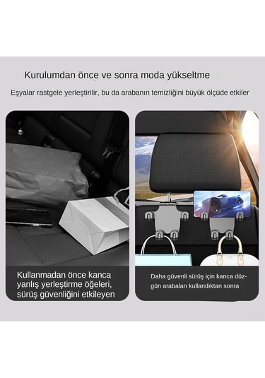 Teltree Oto Arka Koltuk Mutfaklı Kanca - 4'lü Fonksiyonlu Abs Malzeme Çanta, Şemsiye Tutucu, Araç Aksesuarı
