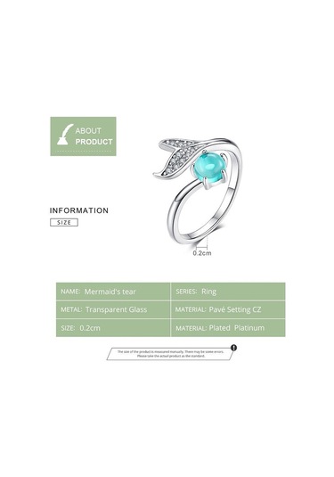 Bamoer Denizkızı Yüzük 925 Ayar Gümüş Mavi Okyanus Taş Gözyaşı Balık Kuyruğu Yüzükler