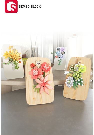 Sembo Block Orange Flower Stream Dekoratif Çiçekler 200 Parça Yapı Blokları  İle Uyumlu 611086